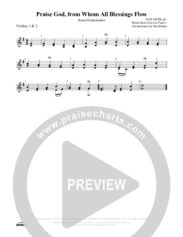 Praise God From Whom All Blessings Flow (Altered Version) Violin 1/2 ()