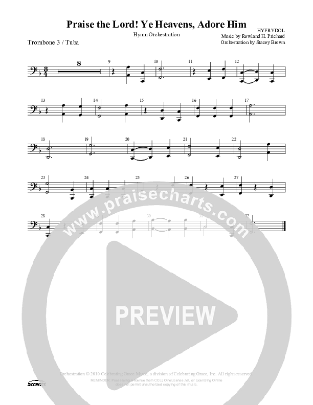 Praise The Lord Ye Heavens Adore Him  Trombone 3/Tuba ()