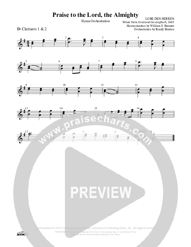 Praise To The Lord The Almighty Clarinet 1/2 ()