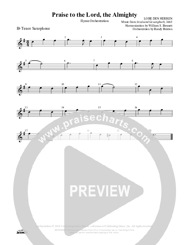 Praise To The Lord The Almighty Tenor Sax 2 ()