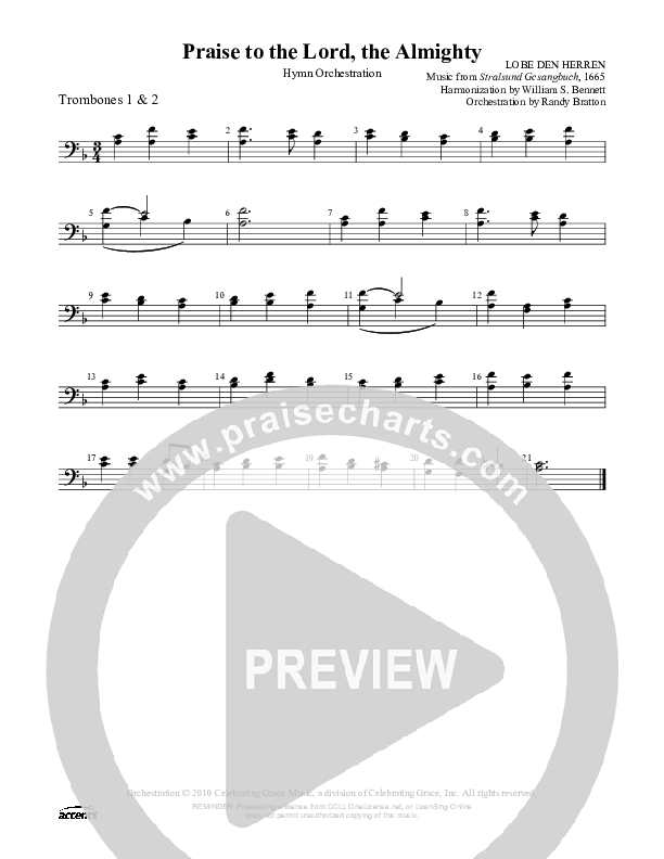 Praise To The Lord The Almighty Trombone 1/2 ()
