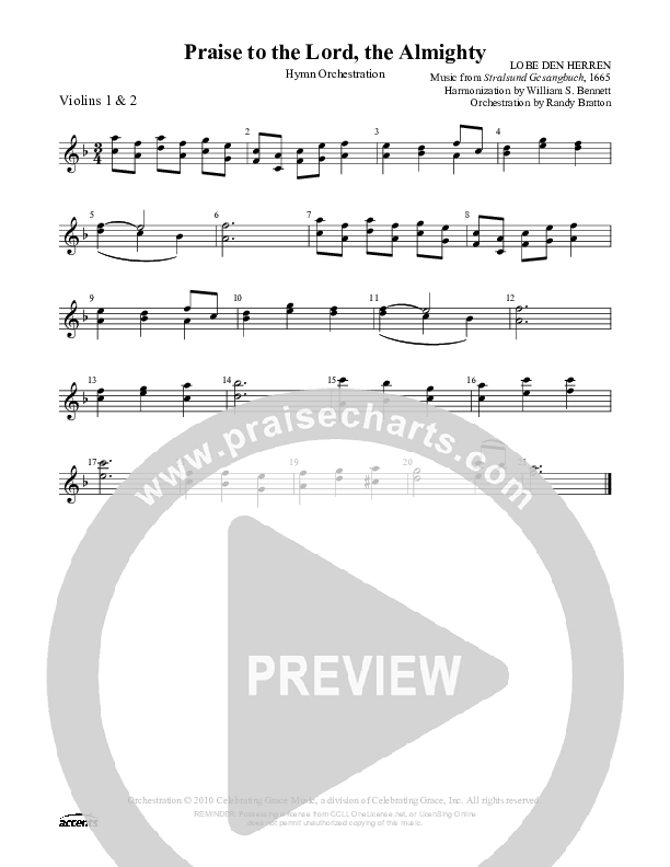 Praise To The Lord The Almighty Violin 1/2 ()