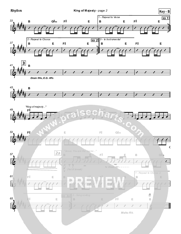 King Of Majesty Rhythm Chart (Hillsong Worship)