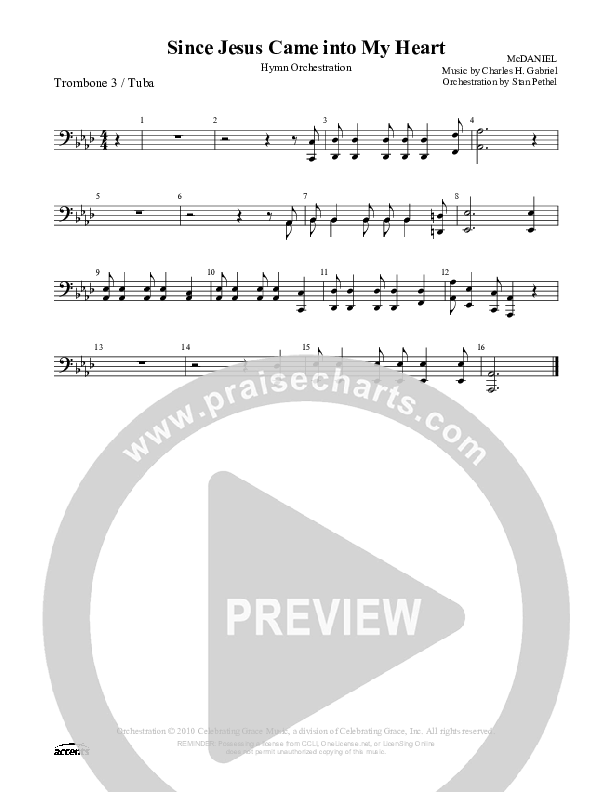 Since Jesus Came Into My Heart Trombone 3/Tuba ()