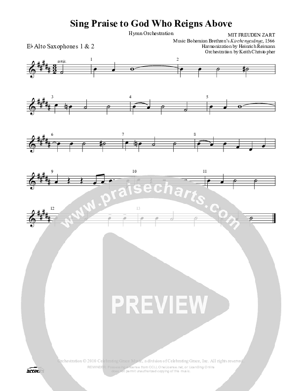 Sing Praise To God Who Reigns Above Alto Sax 1/2 ()
