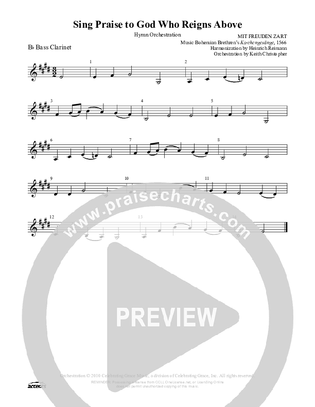 Sing Praise To God Who Reigns Above Bass Clarinet ()
