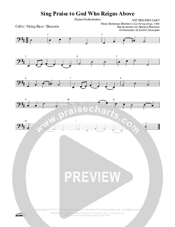 Sing Praise To God Who Reigns Above Cello/Bass ()
