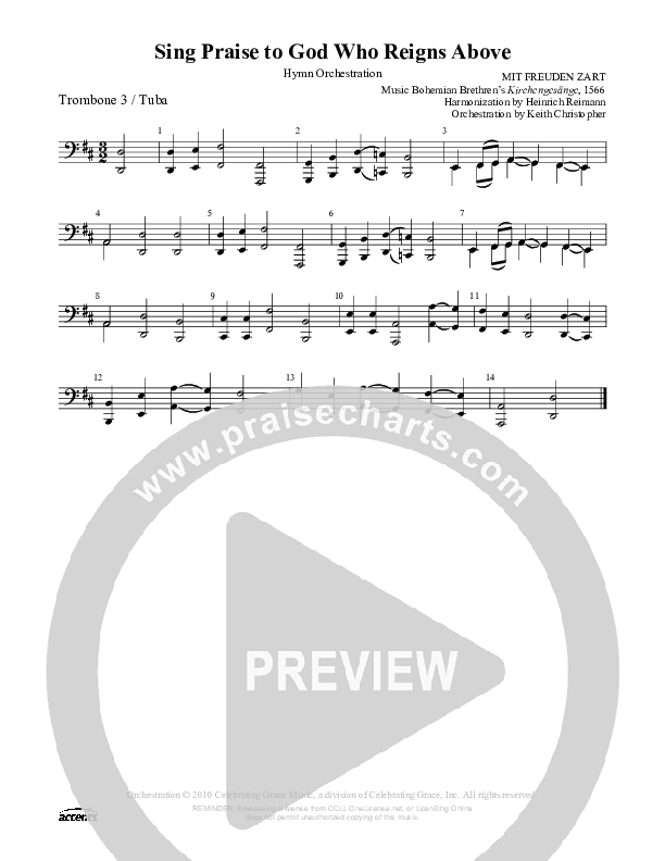 Sing Praise To God Who Reigns Above Trombone 3/Tuba ()