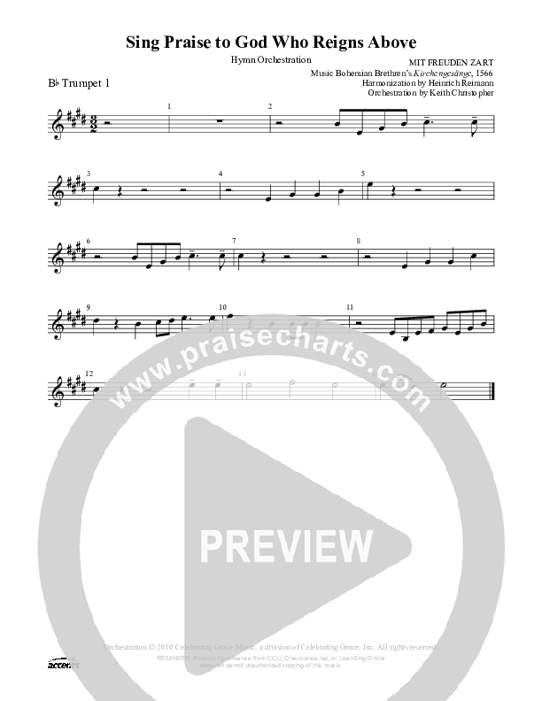 Sing Praise To God Who Reigns Above Trumpet 1 ()