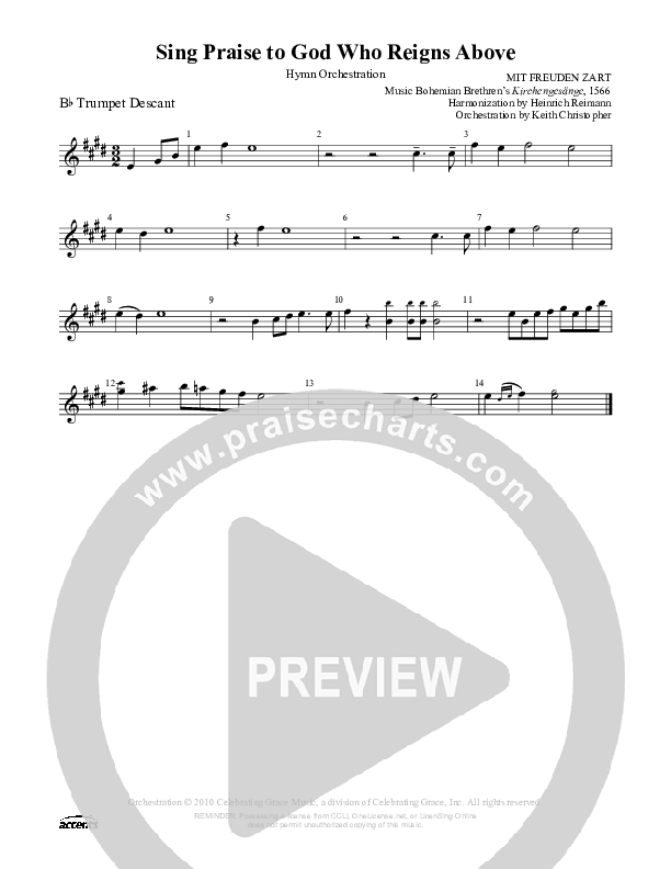 Sing Praise To God Who Reigns Above Trumpet ()