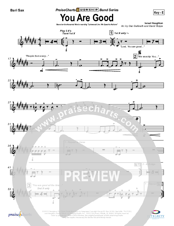 You Are Good Bari Sax (Lakewood Church)