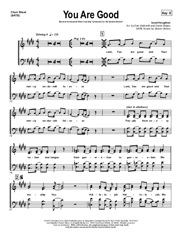 You Are Good Choir Vocals (SATB) (Lakewood Church)