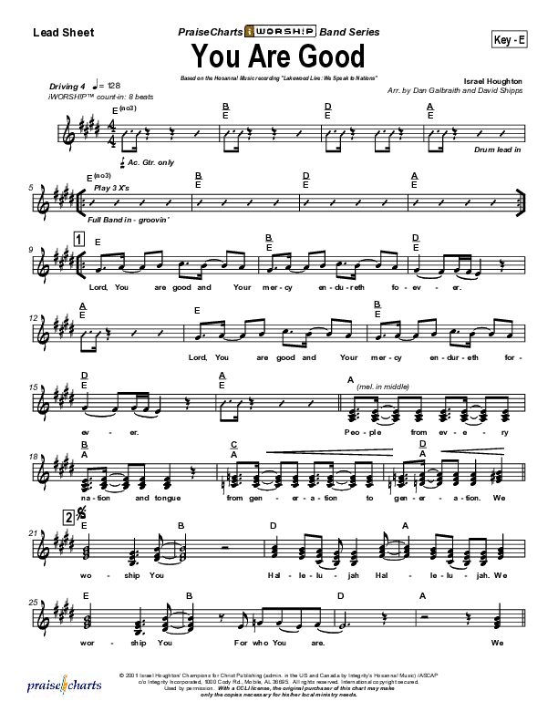 You Are Good Lead Sheet (Lakewood Church)