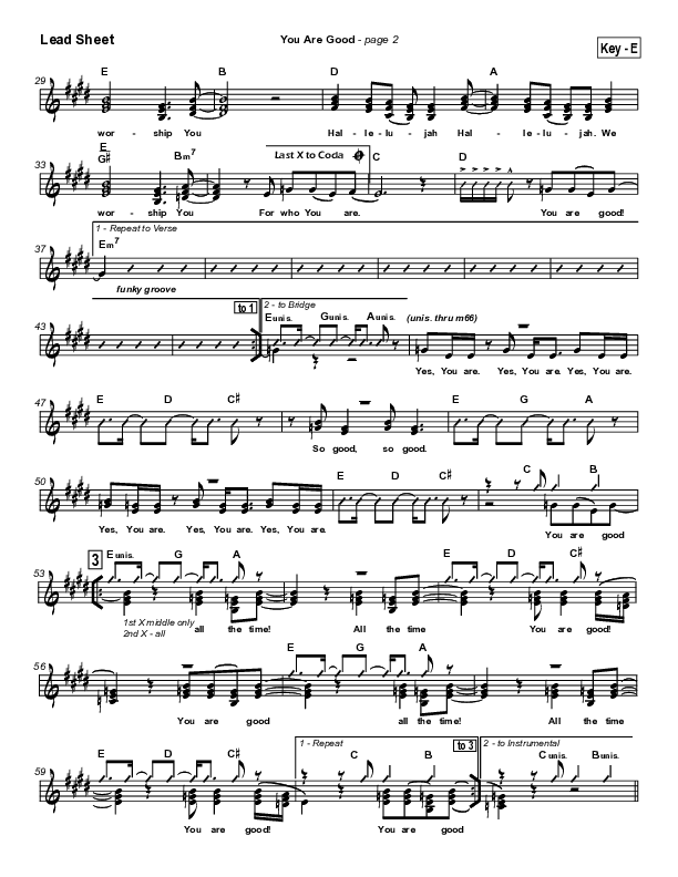 You Are Good Lead Sheet (Lakewood Church)