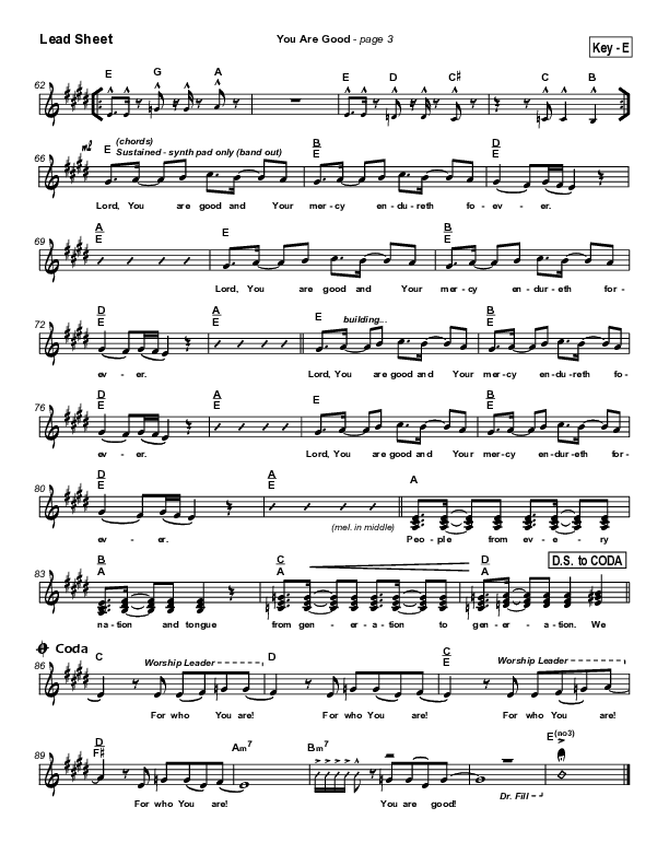 You Are Good Lead Sheet (Lakewood Church)