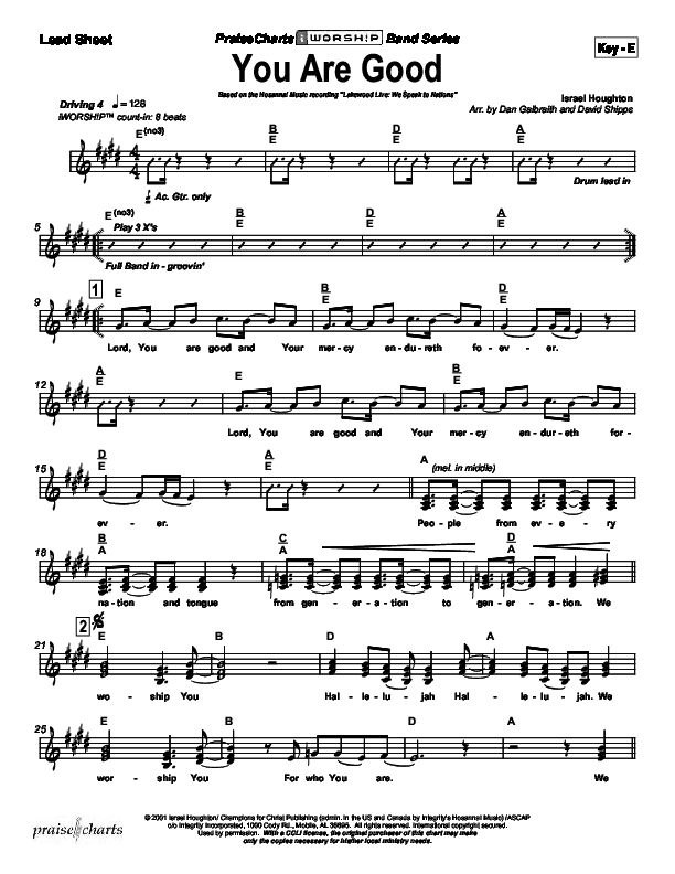 You Are Good Lead Sheet (SAT) (Lakewood Church)