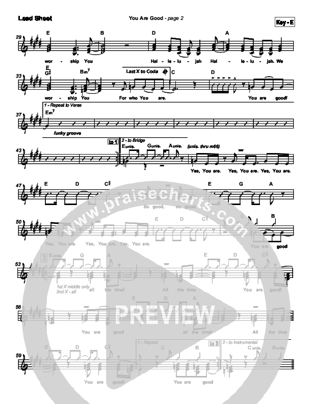 You Are Good Lead Sheet (SAT) (Lakewood Church)
