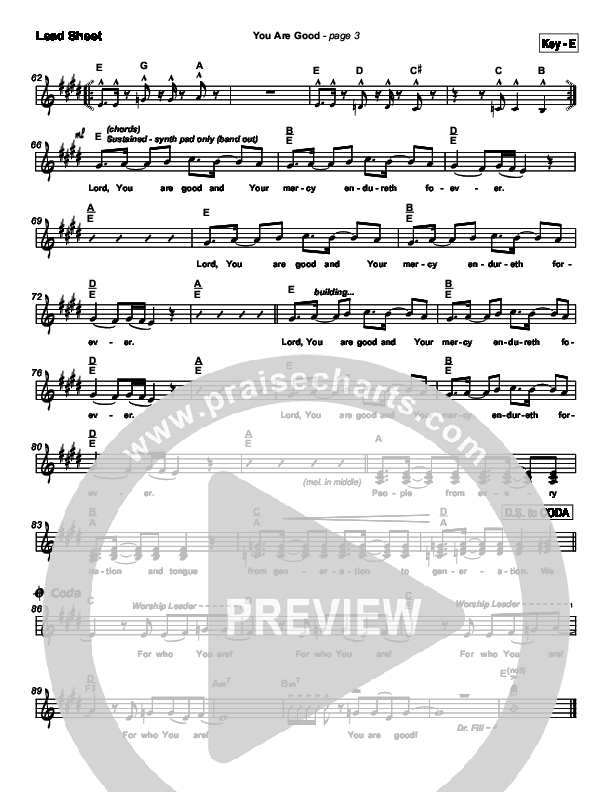 You Are Good Lead Sheet (SAT) (Lakewood Church)