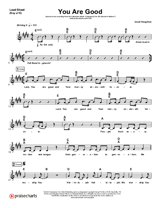 You Are Good  Lead Sheet (Melody) (Lakewood Church)
