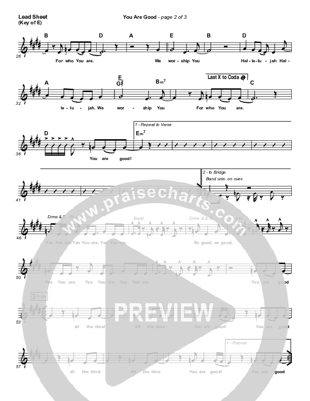 You Are Good Lead Sheet (Melody) (Lakewood Church)