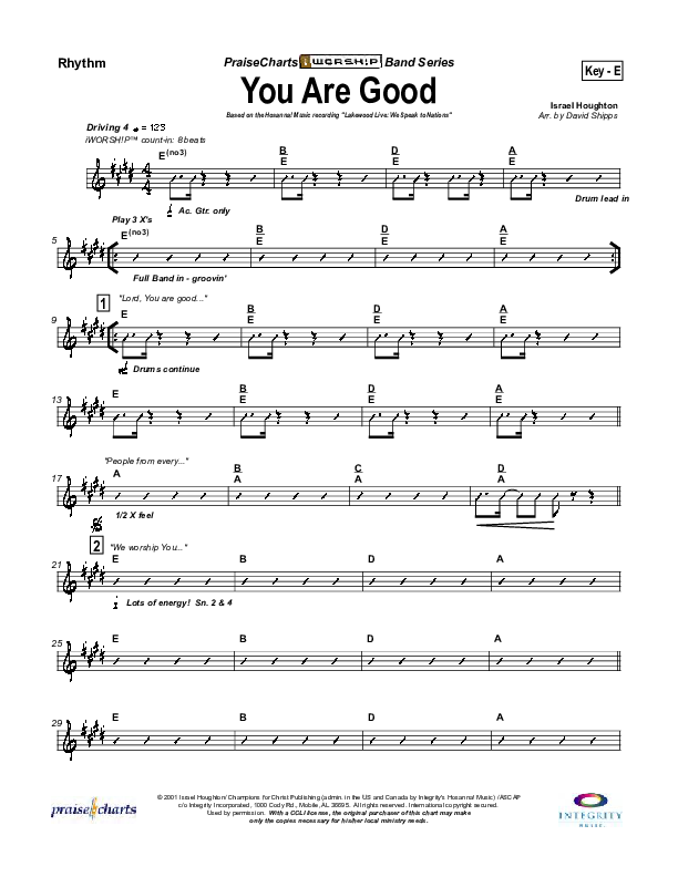 You Are Good Rhythm Chart (Lakewood Church)