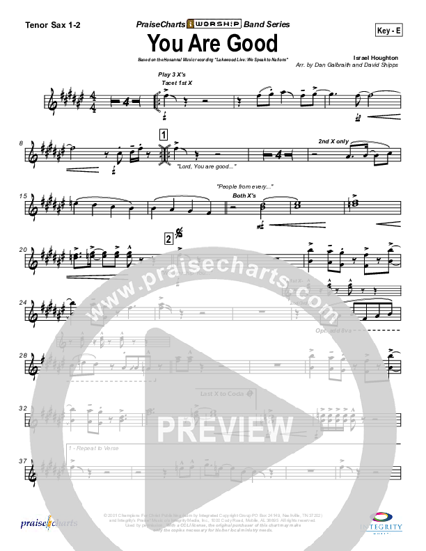 You Are Good Tenor Sax 1/2 (Lakewood Church)