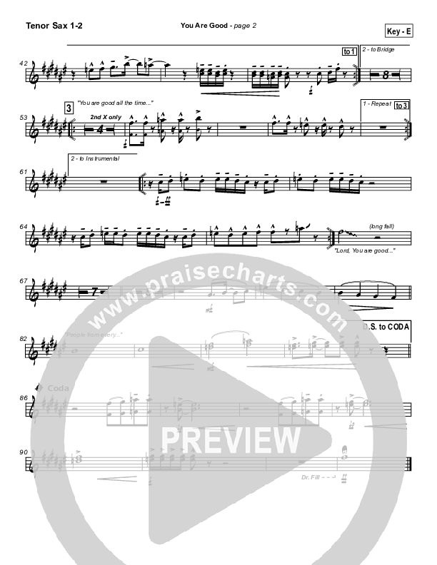 You Are Good Tenor Sax 1/2 (Lakewood Church)