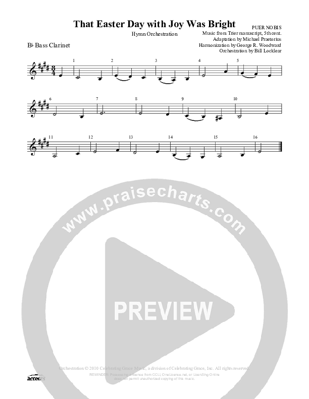 That Easter Day With Joy Was Bright Bass Clarinet ()