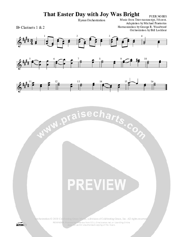 That Easter Day With Joy Was Bright Clarinet 1/2 ()