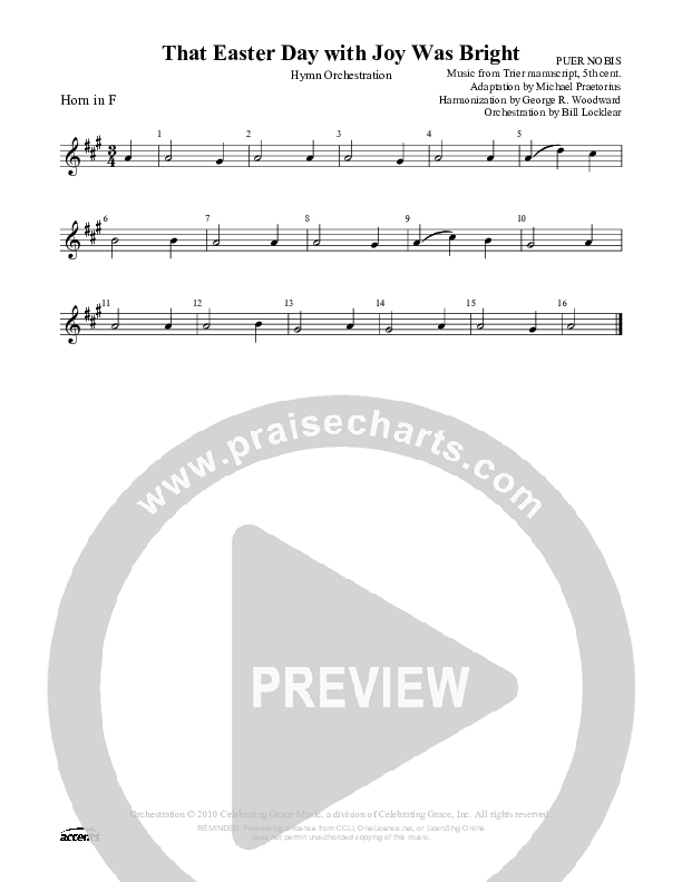 That Easter Day With Joy Was Bright French Horn ()