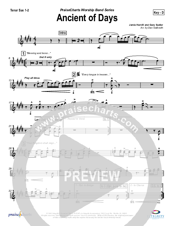 Ancient Of Days Tenor Sax 1/2 (Ron Kenoly)