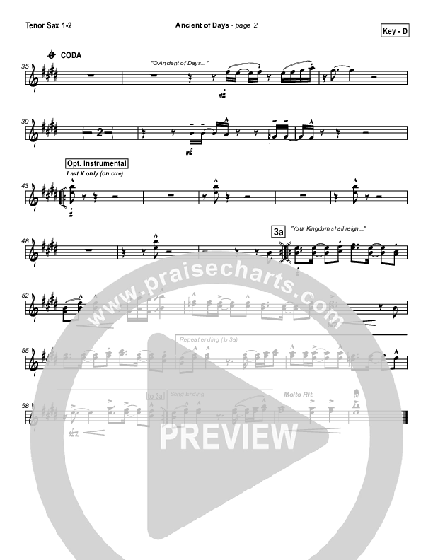 Ancient Of Days Tenor Sax 1/2 (Ron Kenoly)