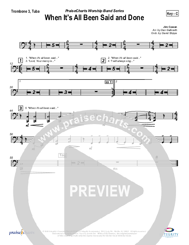 When It's All Been Said And Done Trombone 3/Tuba (Robin Mark)