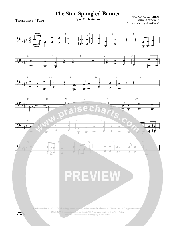 The Star-Spangled Banner  Trombone 3/Tuba ()