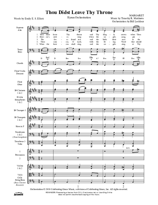 Thou Didst Leave Thy Throne Orchestration ()