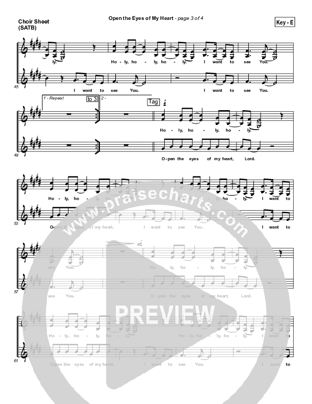 Open The Eyes Of My Heart Choir Sheet (SATB) (Paul Baloche)