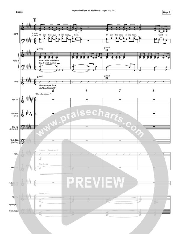 Open The Eyes Of My Heart Conductor's Score (Paul Baloche)