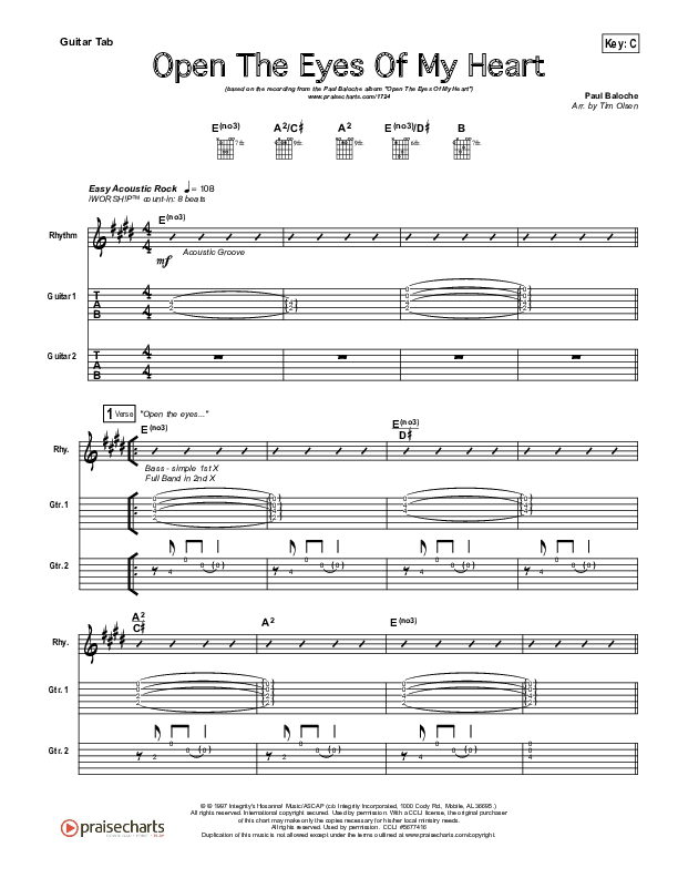 Open The Eyes Of My Heart Guitar Tab (Paul Baloche)