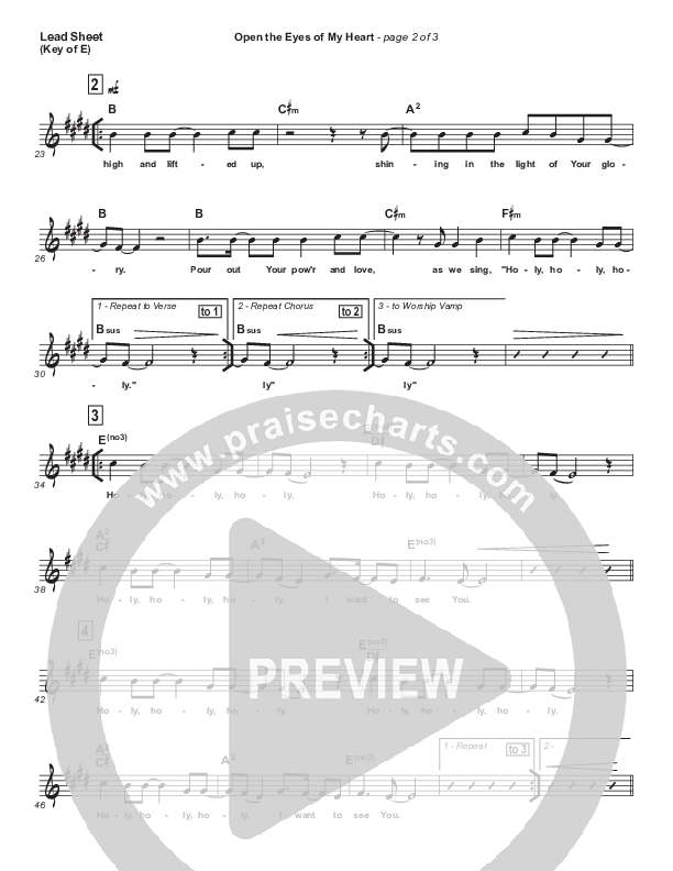 Open The Eyes Of My Heart Lead Sheet (Melody) (Paul Baloche)