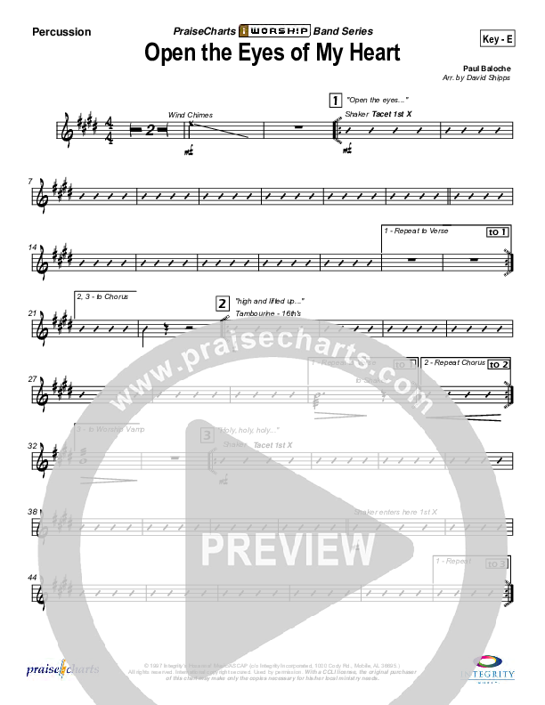 Open The Eyes Of My Heart Percussion (Paul Baloche)