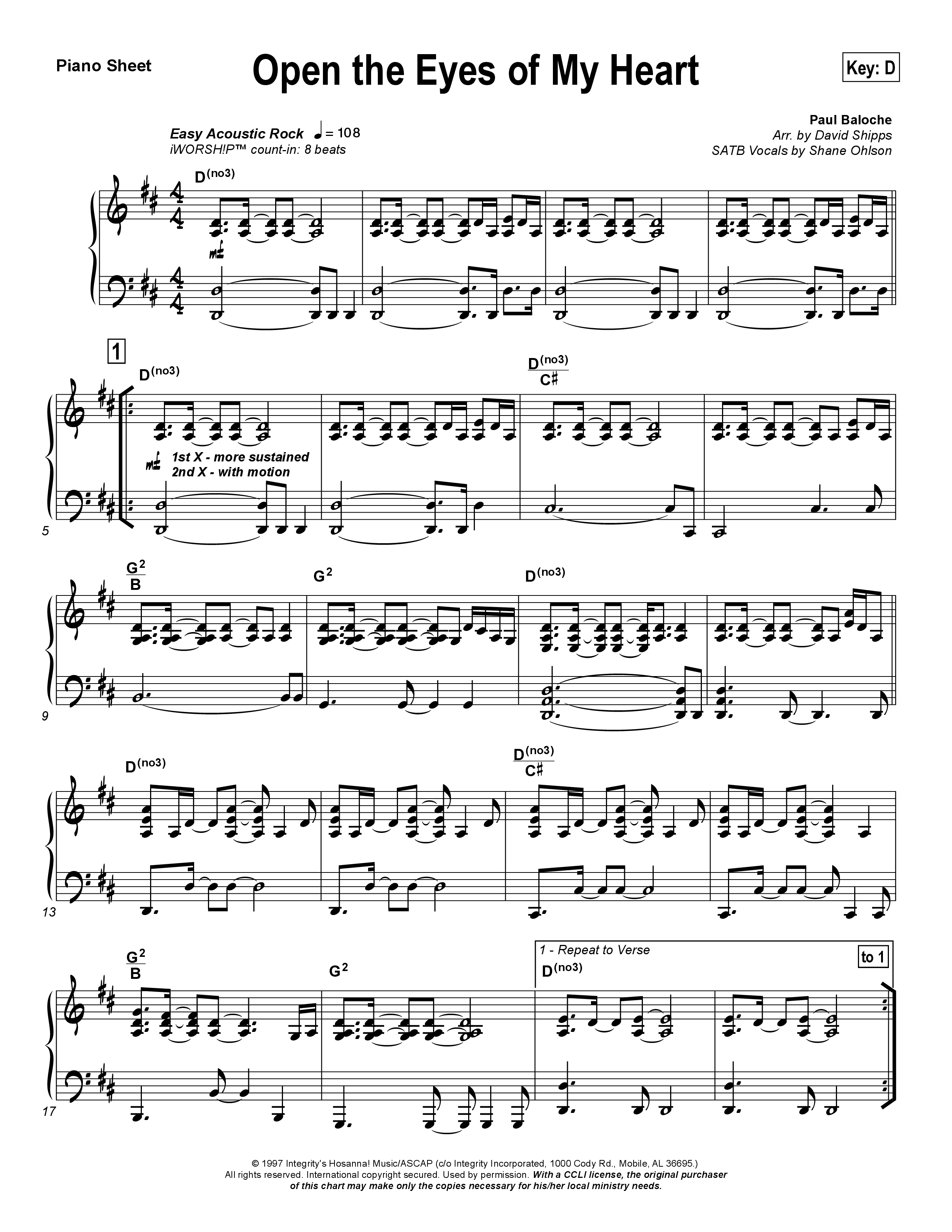 Open The Eyes Of My Heart Piano Sheet (Paul Baloche)