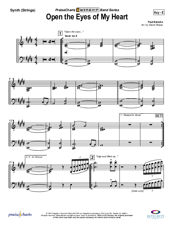 Open The Eyes Of My Heart Synth Strings (Paul Baloche)