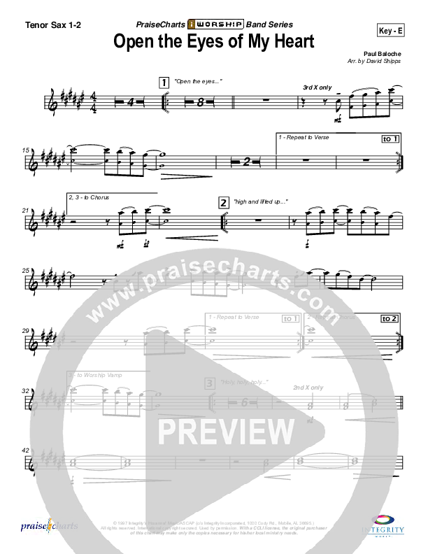 Open The Eyes Of My Heart Tenor Sax 1/2 (Paul Baloche)