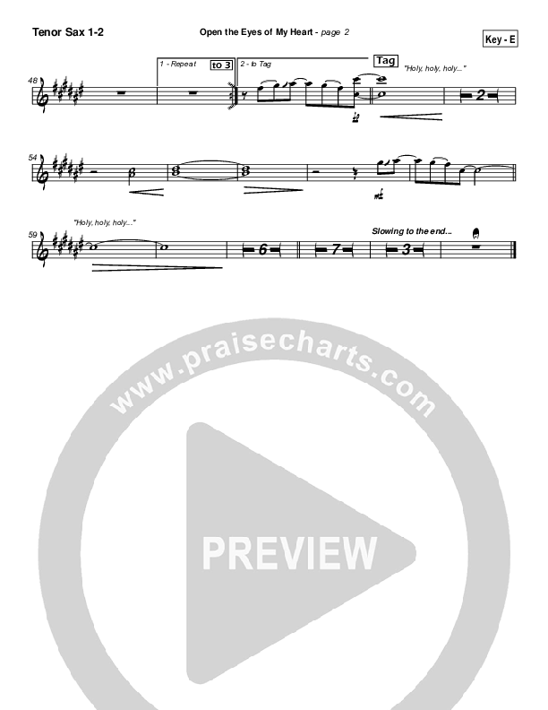 Open The Eyes Of My Heart Tenor Sax 1/2 (Paul Baloche)