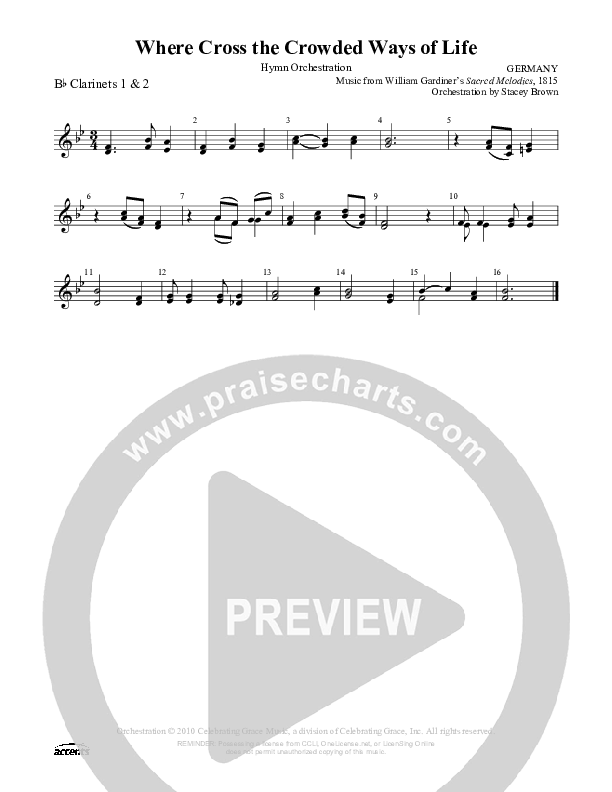 Where Cross The Crowded Ways Of Life Clarinet 1/2 ()