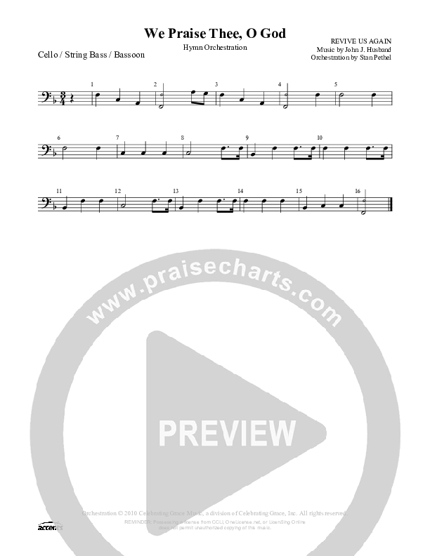 We Praise Thee O God Cello/Bass ()