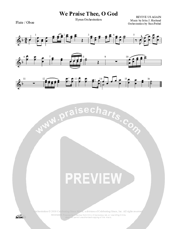 We Praise Thee O God Flute/Oboe ()