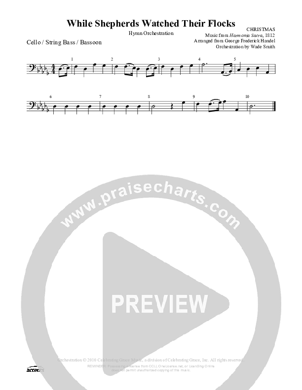 While Shepherds Watched Their Flocks Cello/Bass (Celebrating Grace)