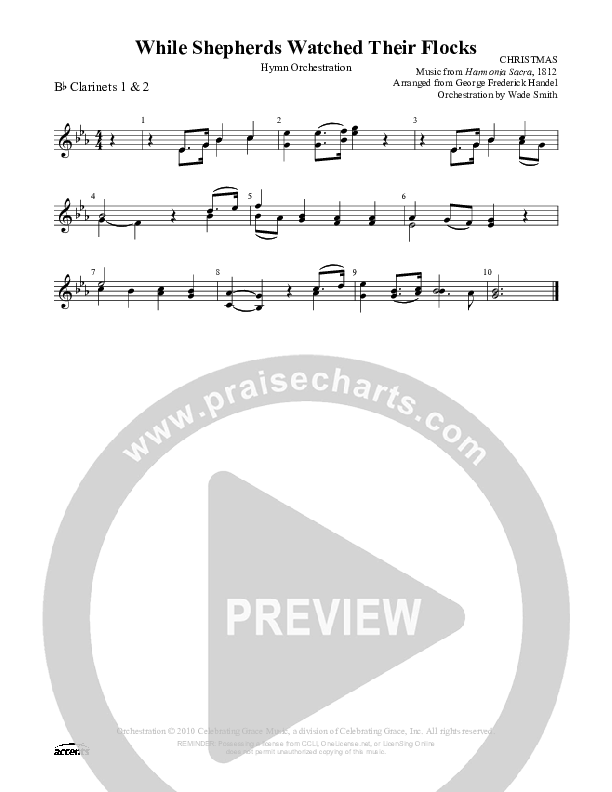 While Shepherds Watched Their Flocks Clarinet 1/2 (Celebrating Grace)
