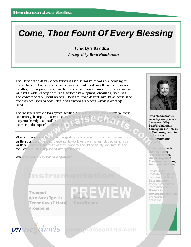 Come Thou Fount Of Every Blessing (Instrumental) Cover Sheet (Brad Henderson)
